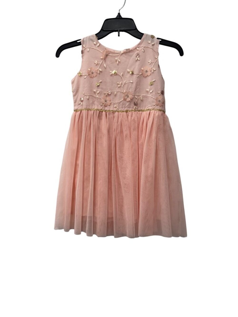 New Popatu Girl's Size 6 Pink Floral Embroidered Tulle Dress Elegant *Stains*
